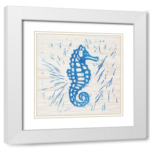 Sea Creature Seahorse Blue White Modern Wood Framed Art Print with Double Matting by Prahl, Courtney
