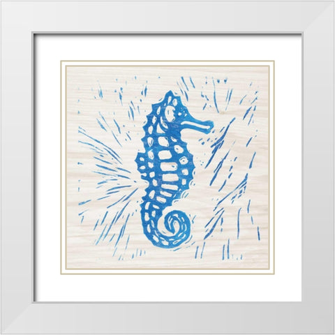 Sea Creature Seahorse Blue White Modern Wood Framed Art Print with Double Matting by Prahl, Courtney