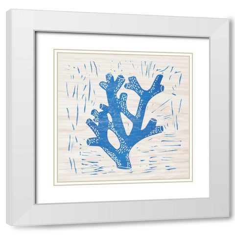 Sea Creature Coral Blue White Modern Wood Framed Art Print with Double Matting by Prahl, Courtney