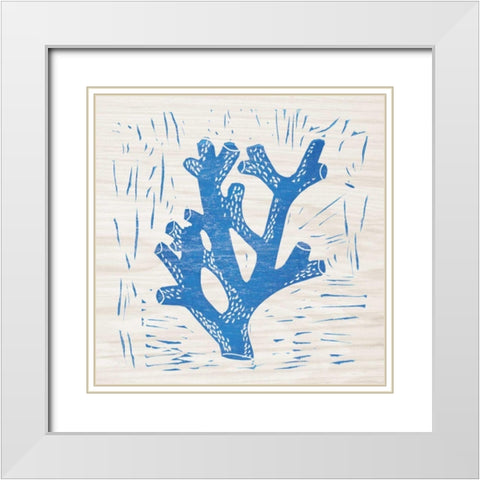 Sea Creature Coral Blue White Modern Wood Framed Art Print with Double Matting by Prahl, Courtney