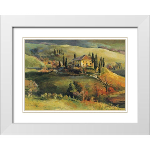 Tuscan Hillside White Modern Wood Framed Art Print with Double Matting by Hageman, Marilyn
