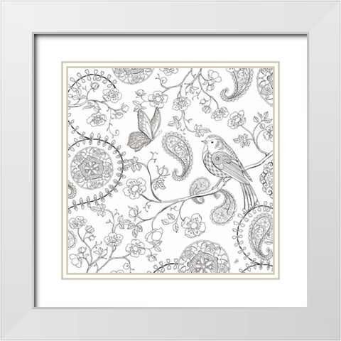 Color My World Bird Paisley square White Modern Wood Framed Art Print with Double Matting by Daphne, Brissonnet