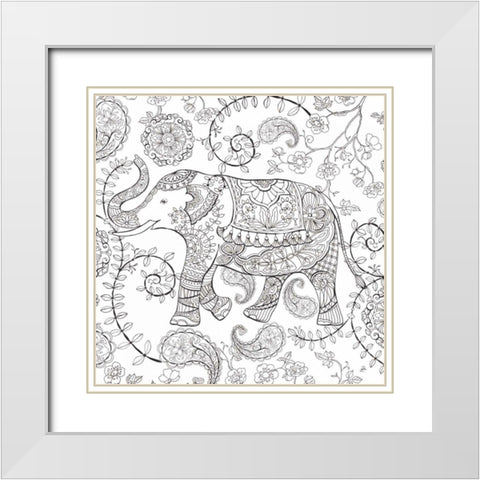 Color My World Elephant II Square White Modern Wood Framed Art Print with Double Matting by Daphne, Brissonnet