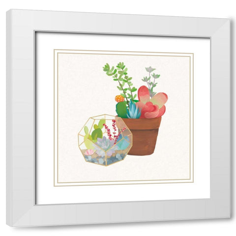 Succulent Garden III White Modern Wood Framed Art Print with Double Matting by Wild Apple Portfolio