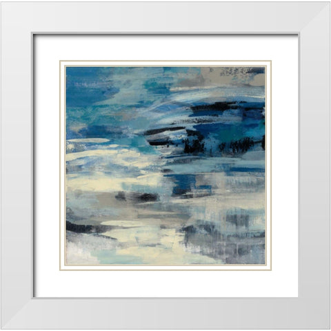 Indigo Wave White Modern Wood Framed Art Print with Double Matting by Vassileva, Silvia