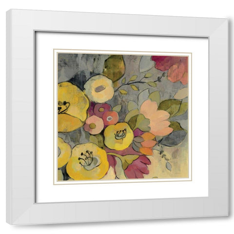 Yellow Floral Duo I White Modern Wood Framed Art Print with Double Matting by Vassileva, Silvia