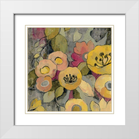 Yellow Floral Duo II White Modern Wood Framed Art Print with Double Matting by Vassileva, Silvia