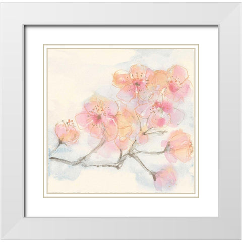 Pink Blossoms III White Modern Wood Framed Art Print with Double Matting by Paschke, Chris