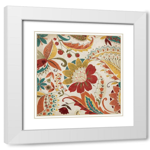 Boho Paisley Spice I White Modern Wood Framed Art Print with Double Matting by Wild Apple Portfolio