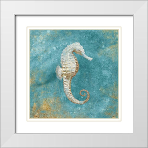 Treasures from the Sea I Aqua  White Modern Wood Framed Art Print with Double Matting by Nai, Danhui