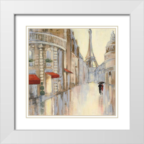 Touring Paris Couple III White Modern Wood Framed Art Print with Double Matting by Purinton, Julia