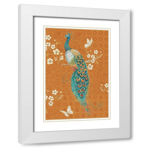 Ornate Peacock X Spice White Modern Wood Framed Art Print with Double Matting by Brissonnet, Daphne