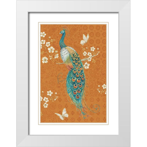 Ornate Peacock X Spice White Modern Wood Framed Art Print with Double Matting by Brissonnet, Daphne