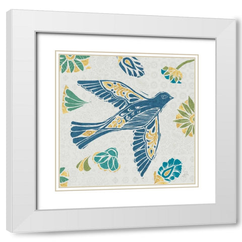 Nordic Woodcut Bird IVF White Modern Wood Framed Art Print with Double Matting by Daphne, Brissonnet