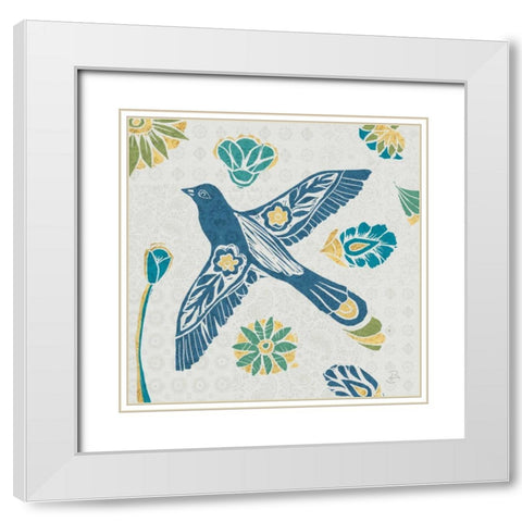 Nordic Woodcut Bird IFII White Modern Wood Framed Art Print with Double Matting by Daphne, Brissonnet