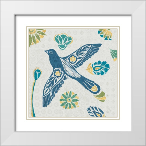 Nordic Woodcut Bird IFII White Modern Wood Framed Art Print with Double Matting by Daphne, Brissonnet