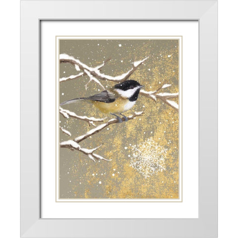 Winter Birds Chickadee Color White Modern Wood Framed Art Print with Double Matting by Grove, Beth