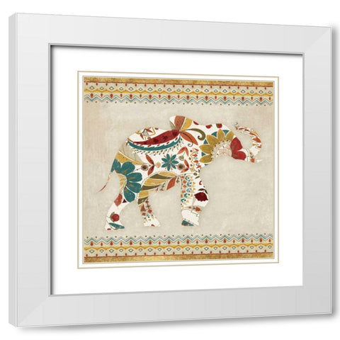 Boho Elephant I  White Modern Wood Framed Art Print with Double Matting by Wild Apple Portfolio