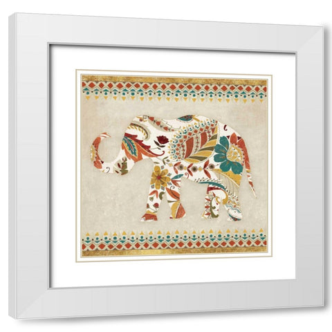 Boho Elephant II  White Modern Wood Framed Art Print with Double Matting by Wild Apple Portfolio