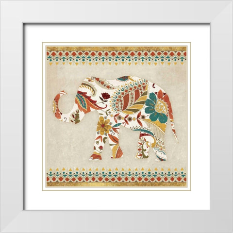Boho Elephant II  White Modern Wood Framed Art Print with Double Matting by Wild Apple Portfolio