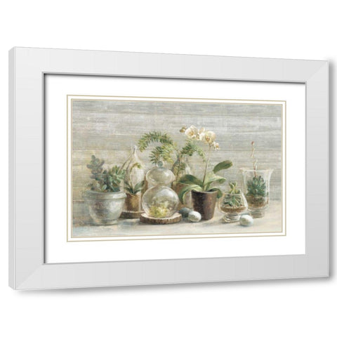 Greenhouse Orchids on Wood White Modern Wood Framed Art Print with Double Matting by Nai, Danhui