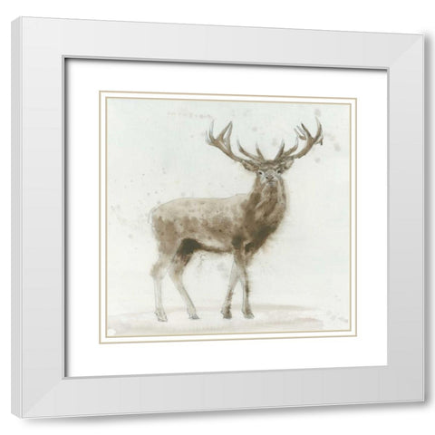 Stag v.2  White Modern Wood Framed Art Print with Double Matting by Wiens, James