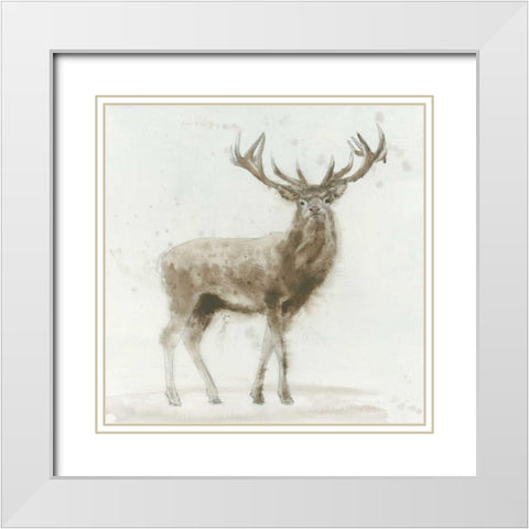 Stag v.2  White Modern Wood Framed Art Print with Double Matting by Wiens, James