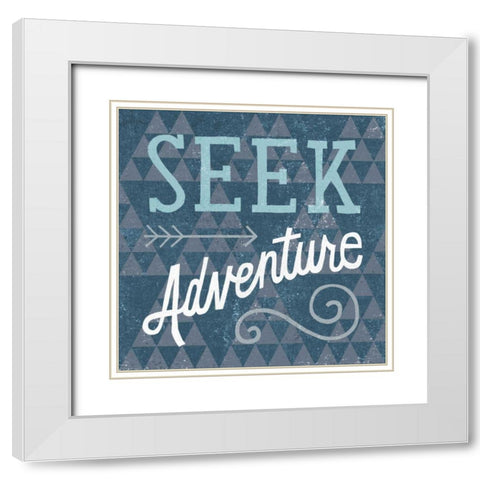 Mod Triangles Seek Adventure Blue White Modern Wood Framed Art Print with Double Matting by Mullan, Michael