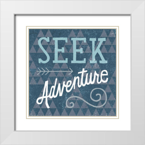 Mod Triangles Seek Adventure Blue White Modern Wood Framed Art Print with Double Matting by Mullan, Michael