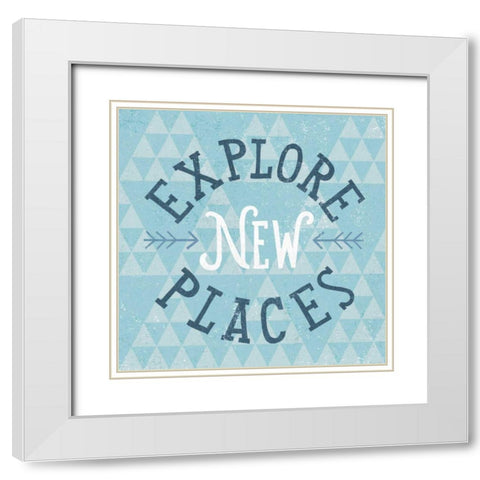 Mod Triangles Explore New Places Blue White Modern Wood Framed Art Print with Double Matting by Mullan, Michael