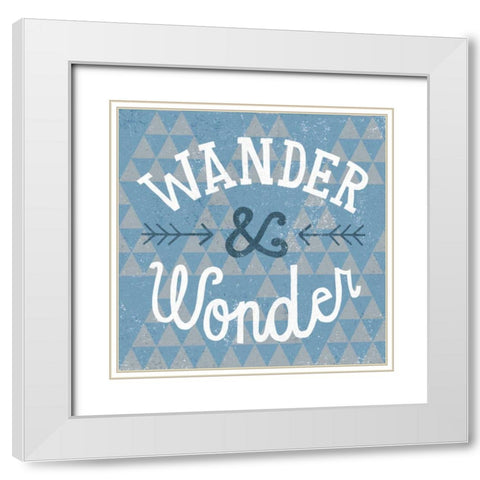 Mod Triangles Wander and Wonder Blue White Modern Wood Framed Art Print with Double Matting by Mullan, Michael