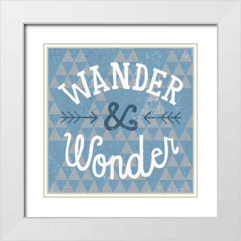 Mod Triangles Wander and Wonder Blue White Modern Wood Framed Art Print with Double Matting by Mullan, Michael
