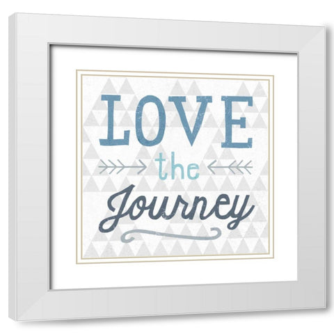 Mod Triangles Love the Journey Blue White Modern Wood Framed Art Print with Double Matting by Mullan, Michael
