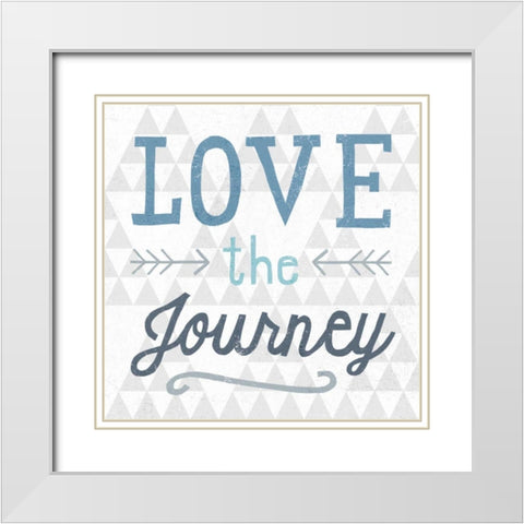 Mod Triangles Love the Journey Blue White Modern Wood Framed Art Print with Double Matting by Mullan, Michael