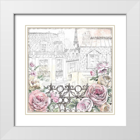 Paris Roses II White Modern Wood Framed Art Print with Double Matting by Grove, Beth