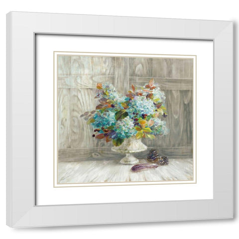 Rustic Florals White Modern Wood Framed Art Print with Double Matting by Nai, Danhui