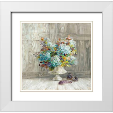 Rustic Florals White Modern Wood Framed Art Print with Double Matting by Nai, Danhui