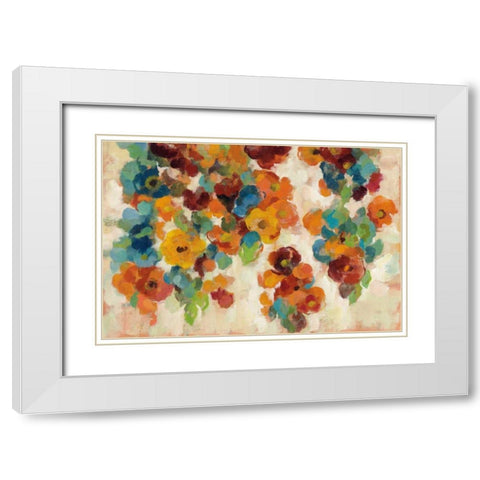 Spice and Turquoise Florals White Modern Wood Framed Art Print with Double Matting by Vassileva, Silvia