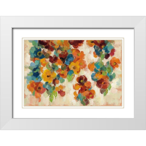 Spice and Turquoise Florals White Modern Wood Framed Art Print with Double Matting by Vassileva, Silvia