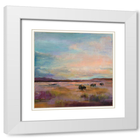 Buffalo Under Big Sky White Modern Wood Framed Art Print with Double Matting by Hageman, Marilyn