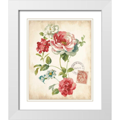 Elegant Floral II Vintage v2 White Modern Wood Framed Art Print with Double Matting by Nai, Danhui