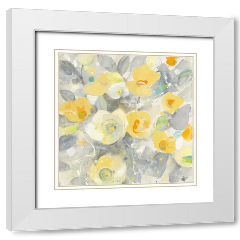 Buttercups II White Modern Wood Framed Art Print with Double Matting by Hristova, Albena