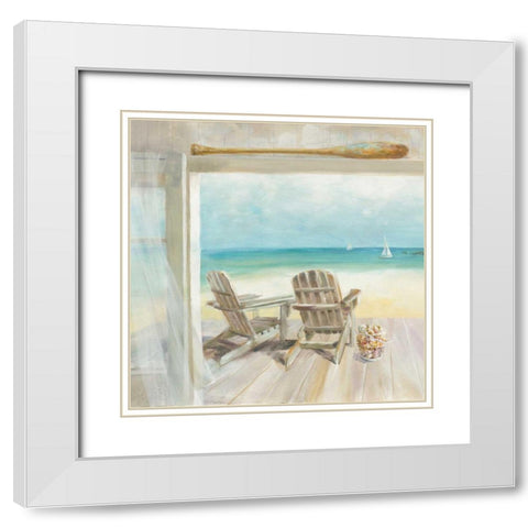 Seaside Morning Crop White Modern Wood Framed Art Print with Double Matting by Nai, Danhui