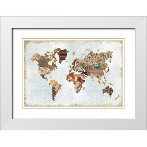 Pattern World Map White Modern Wood Framed Art Print with Double Matting by Marshall, Laura
