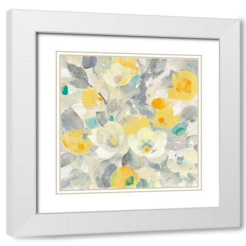 Buttercups I Teal White Modern Wood Framed Art Print with Double Matting by Hristova, Albena