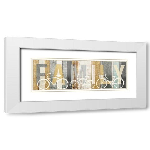 Beachscape Bicycle Family Gold Neutral White Modern Wood Framed Art Print with Double Matting by Mullan, Michael