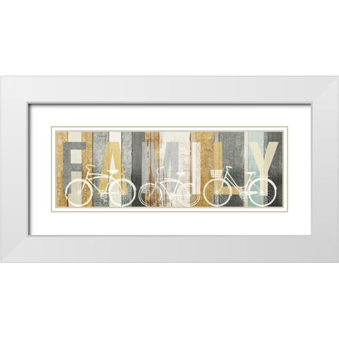 Beachscape Bicycle Family Gold Neutral White Modern Wood Framed Art Print with Double Matting by Mullan, Michael