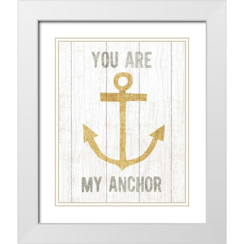 Beachscape III Anchor Quote Gold Neutral White Modern Wood Framed Art Print with Double Matting by Mullan, Michael