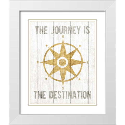 Beachscape IV Compass Quote Gold Neutral White Modern Wood Framed Art Print with Double Matting by Mullan, Michael