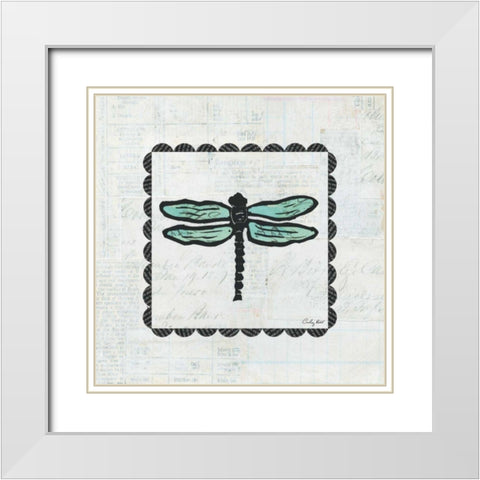 Dragonfly Stamp White Modern Wood Framed Art Print with Double Matting by Prahl, Courtney